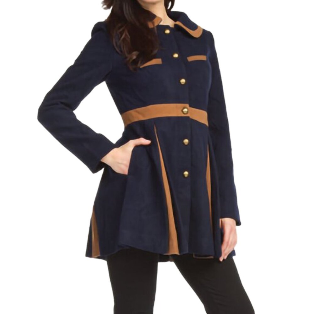 Miss Selfridge navy Princess Coat military button down women's size 12 coquette